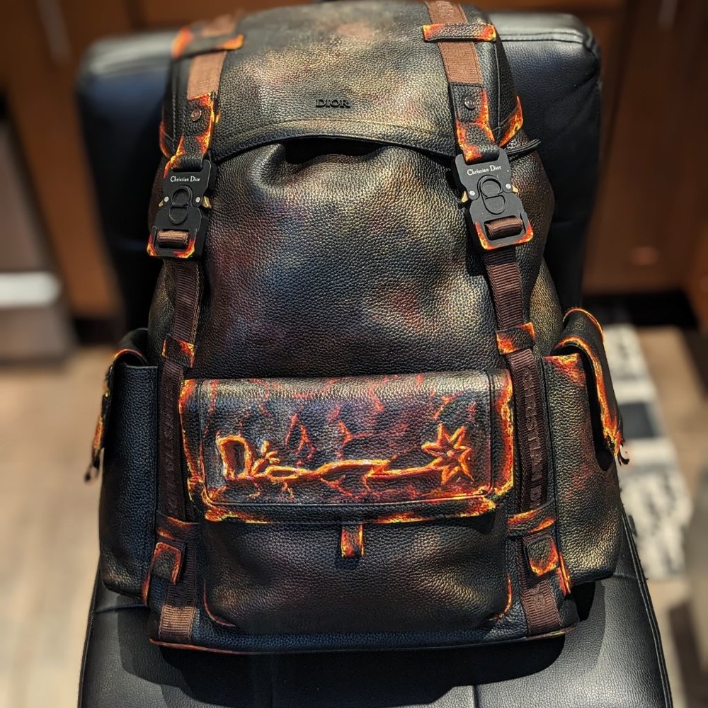 NWT AUTH HIT THE ROAD MENS BACKPACK CACTUS JACK X DIOR LEATHER LARGE DEADSTOCK - Picture 4 of 16